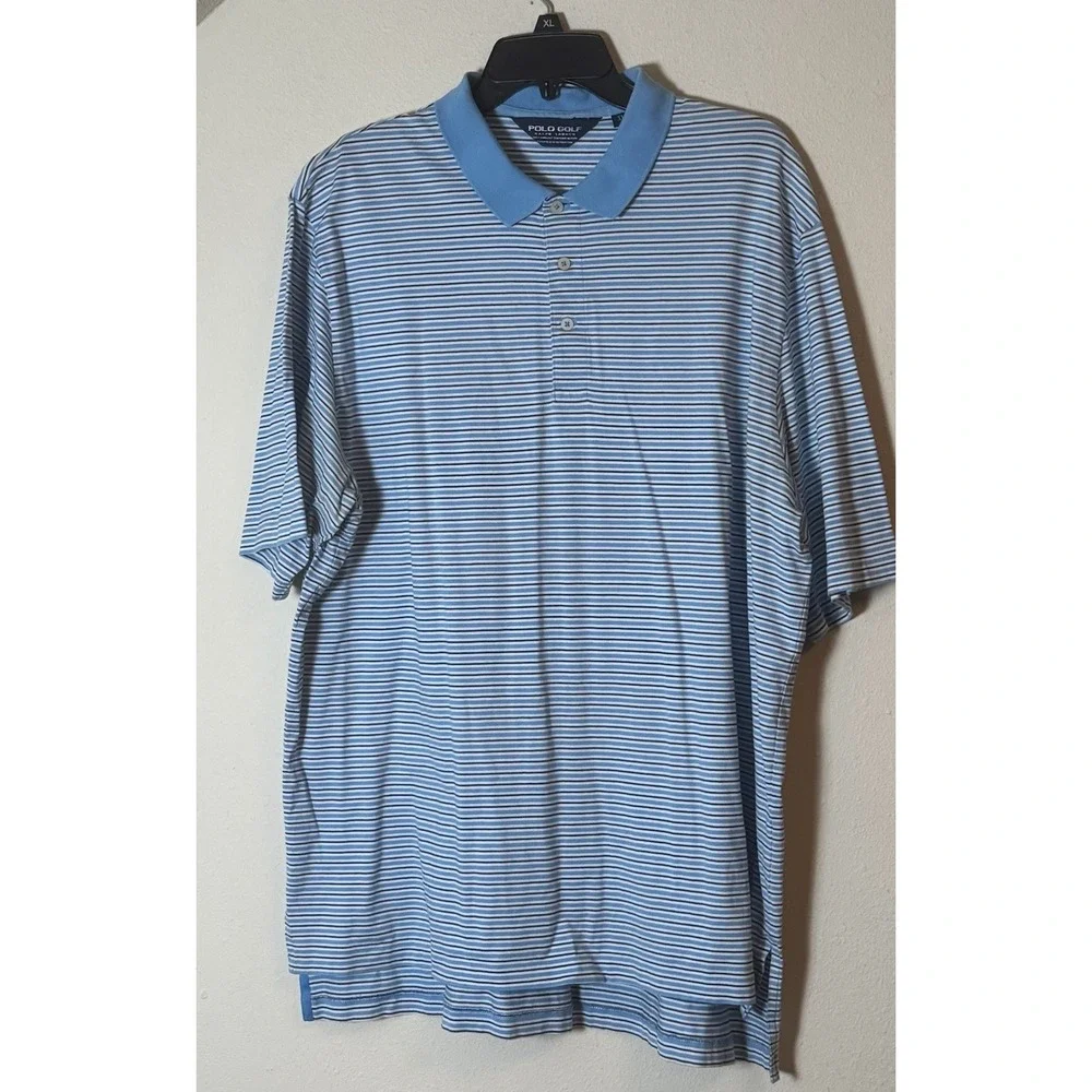 Polo Golf Ralph Lauren Shirt XL Blue Striped Cotton Short Sleeve Polo